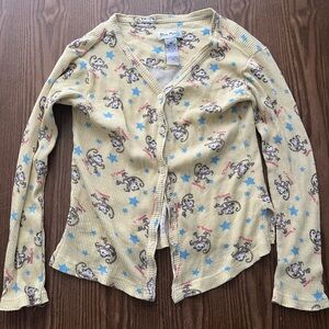 Blue Moon Cream Waffle-Knit Pajama Top with Monkey Print